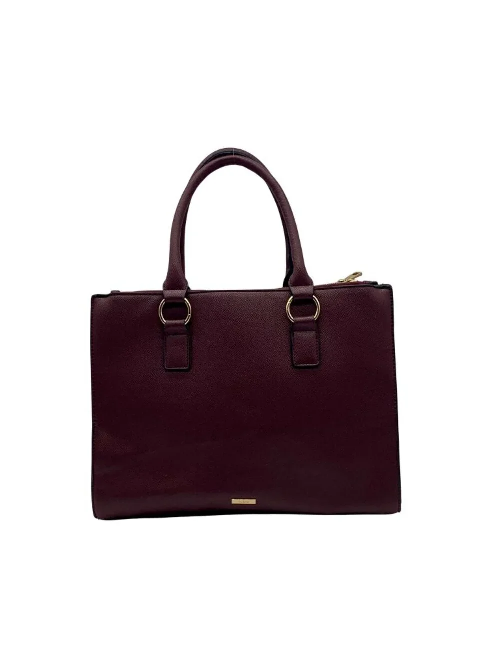 Aldo Burgundy Structured Saffiano Faux Leather Satchel Bag